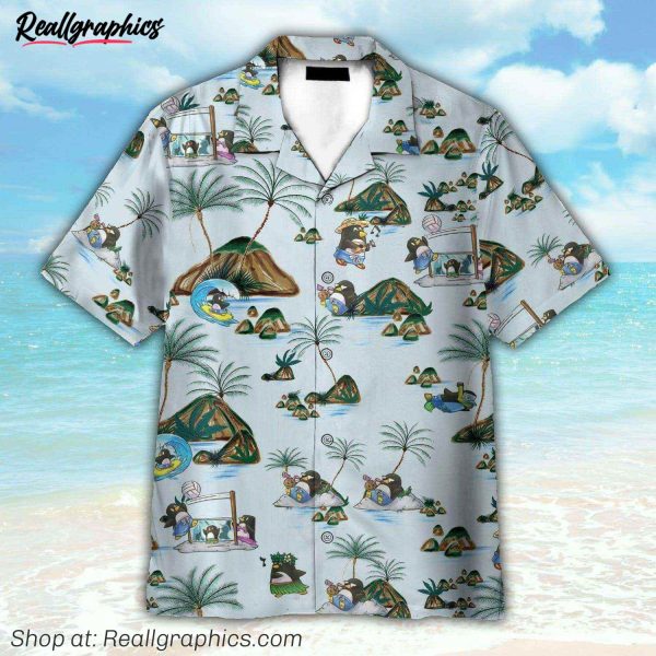 penguin on the beach tropical pattern hawaiian shirt