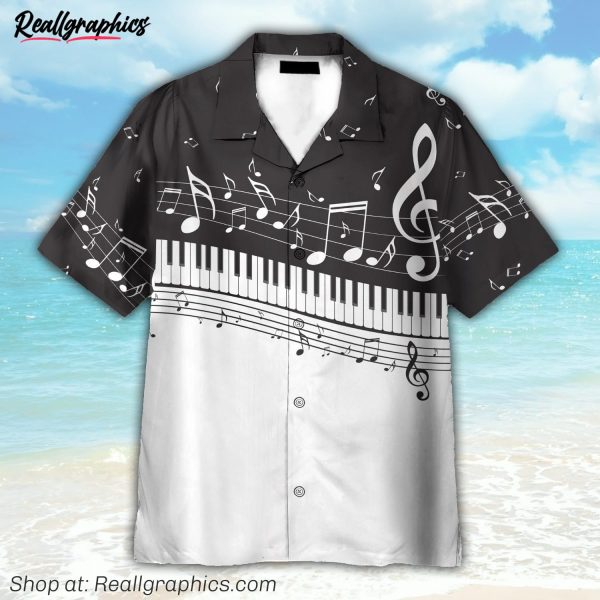 piano and music notes pattern hawaiian shirt