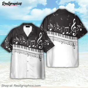 piano and music notes pattern hawaiian shirt