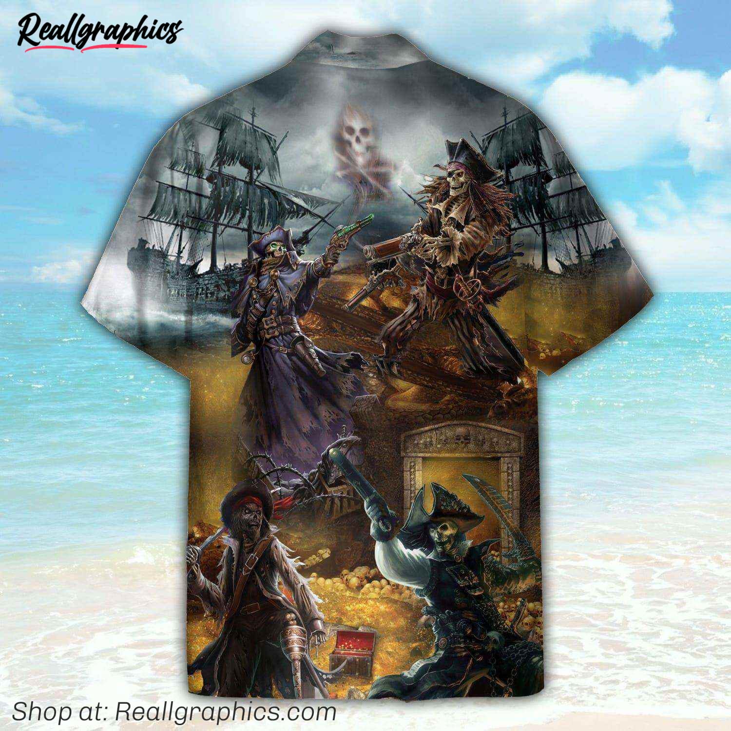 pirate skull fighting for treasure hawaiian shirt