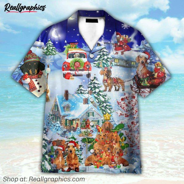 santa dachshund merry xmas christmas gift for pet lovers hawaiian shirt