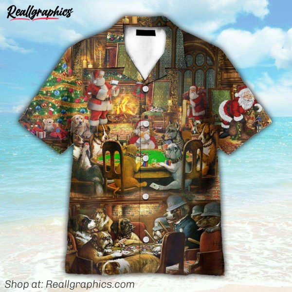 santa playing poker christmas gift for adults hawaiian shirt