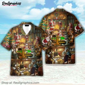 santa playing poker christmas gift for adults hawaiian shirt