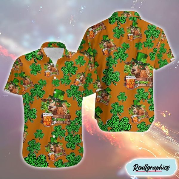 st patricks day goat and beer unisex sham rock hawaiian shirt