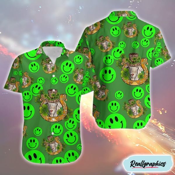 st patricks day goat horseshoe and shamrock vintage aloha shirts smile face hawaiian shirt