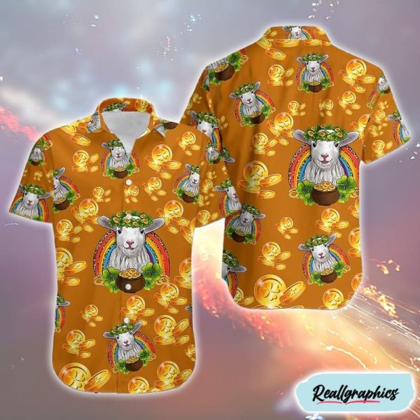 st patricks day sheep shamrocks gold rainbow family hawaiian shirts coins hawaiian shirt