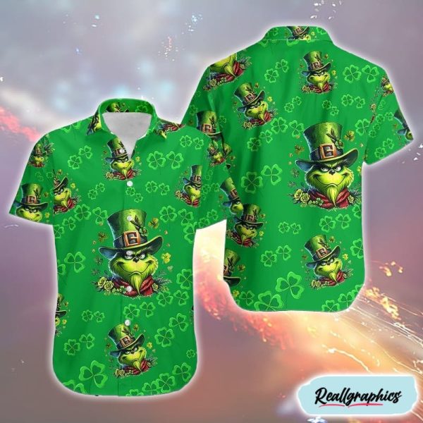 st patricks day the grinch aloha sham rock hawaiian shirt