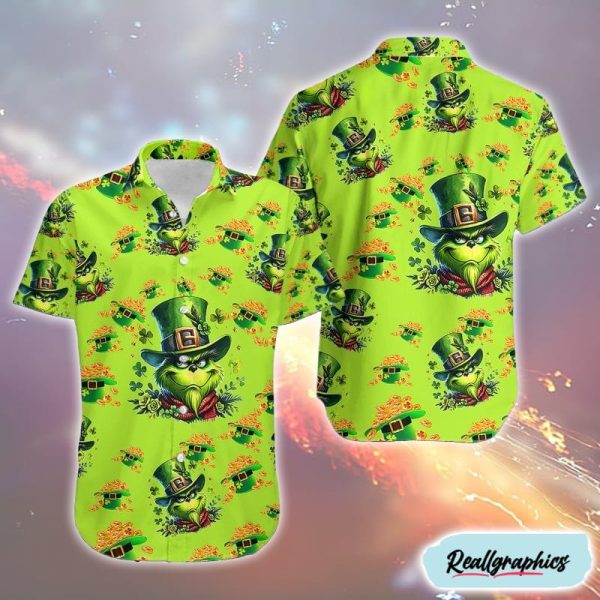 st patricks day the grinch outfit gold coins hawaiian shirt