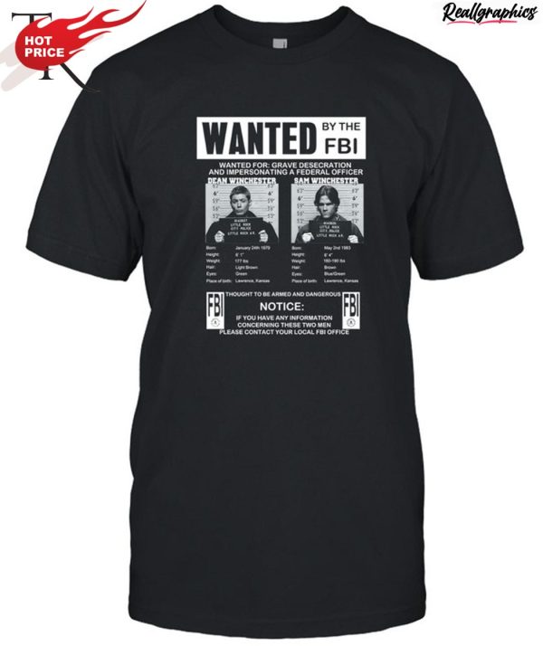 supernatural wanted by the fbi unisex shirt