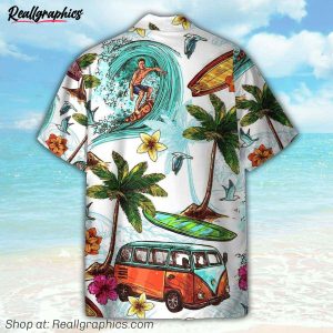 surfing and hippie vans on the beaches hawaiian shirt