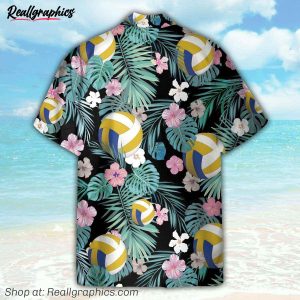 volleyball tropical leaves pattern hawaiian shirt