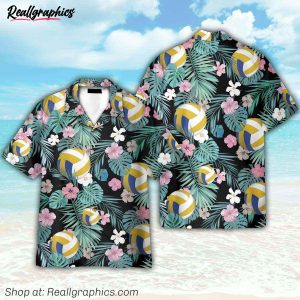 volleyball tropical leaves pattern hawaiian shirt