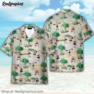 weight lifting tropical pattern hawaiian shirt