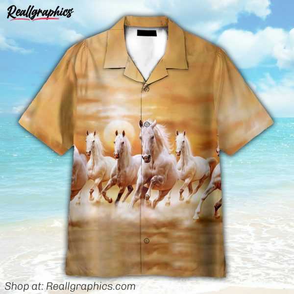 white horses running on sunset hawaiian shirt