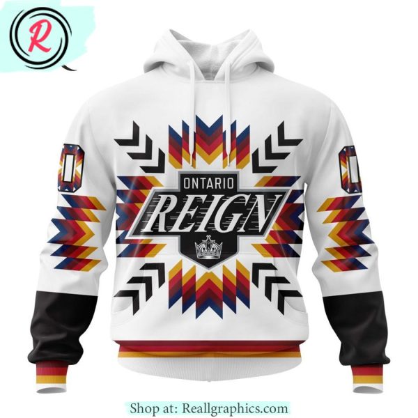 ahl ontario reign special design with native pattern hoodie