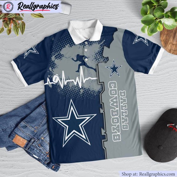 dallas cowboys heartbeat polo shirt, dallas cowboys gifts for fans