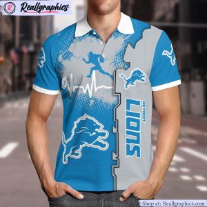 detroit lions heartbeat polo shirt, detroit lions fan shirt for sale