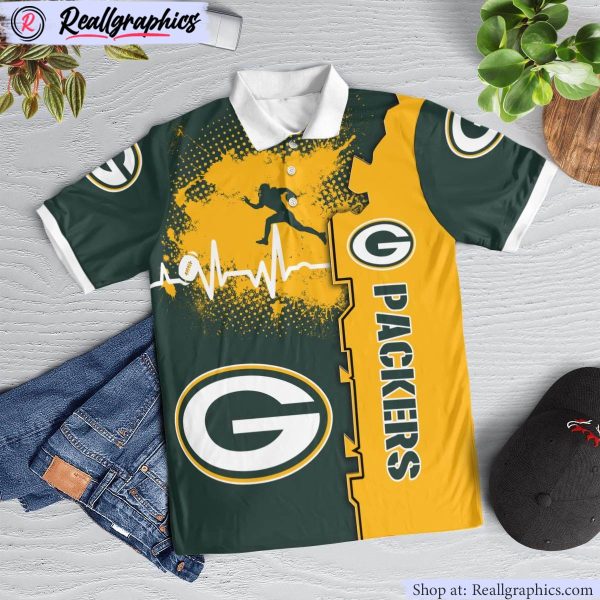 green bay packers heartbeat polo shirt, green bay packers gifts