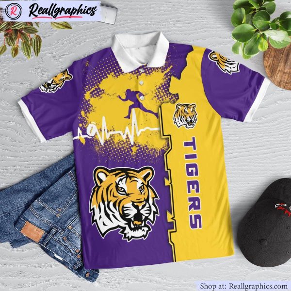 lsu tigers heartbeat polo shirt, lsu gifts
