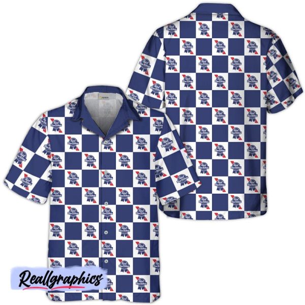 pabst blue ribbon checkerboard hawaiian shirt