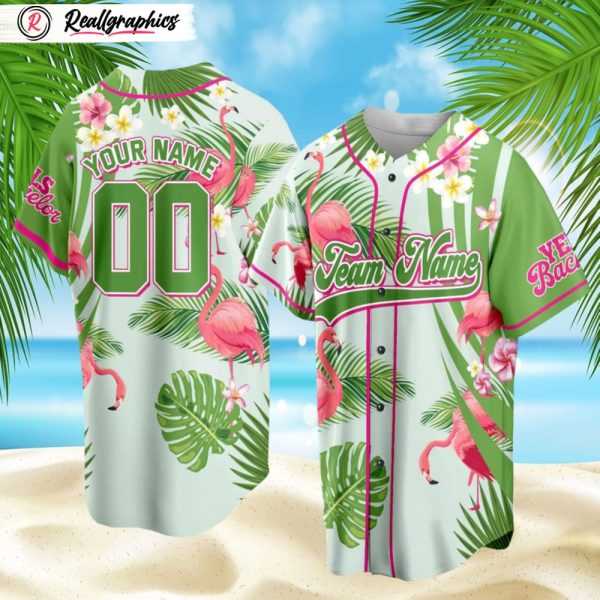 personalized name tropical flamingo baseball jersey shirt