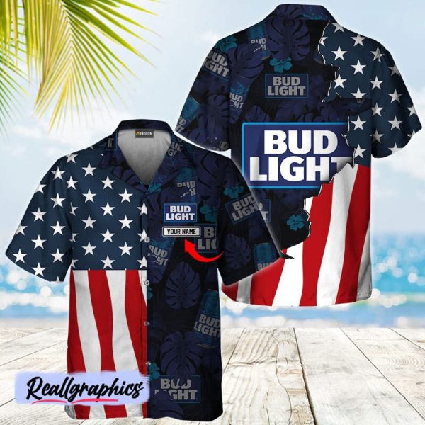 personalized tropical vibes american flag bud light hawaiian shirt