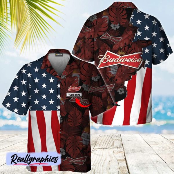 personalized tropical vibes american flag budweiser hawaiian shirt