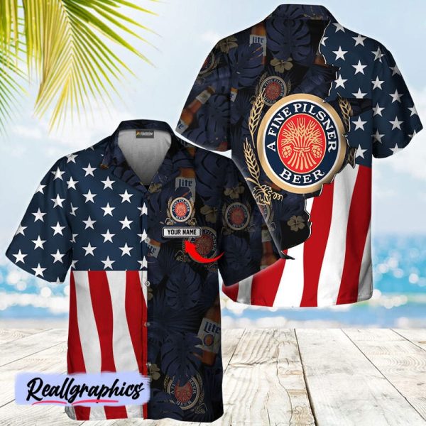 personalized tropical vibes american flag miller lite hawaii shirt