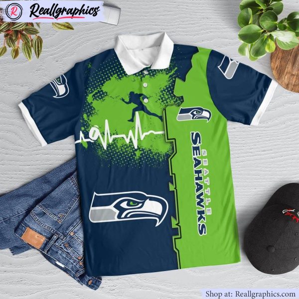 seattle seahawks heartbeat polo shirt, seattle seahawks merchandise