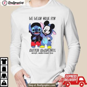 stitch and mickey we wear blue for autism awareness shirt