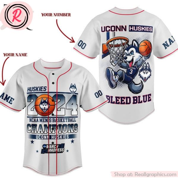 2024 ncaa men's basketball champions uconn huskies bleed blue custom baseball jersey - white