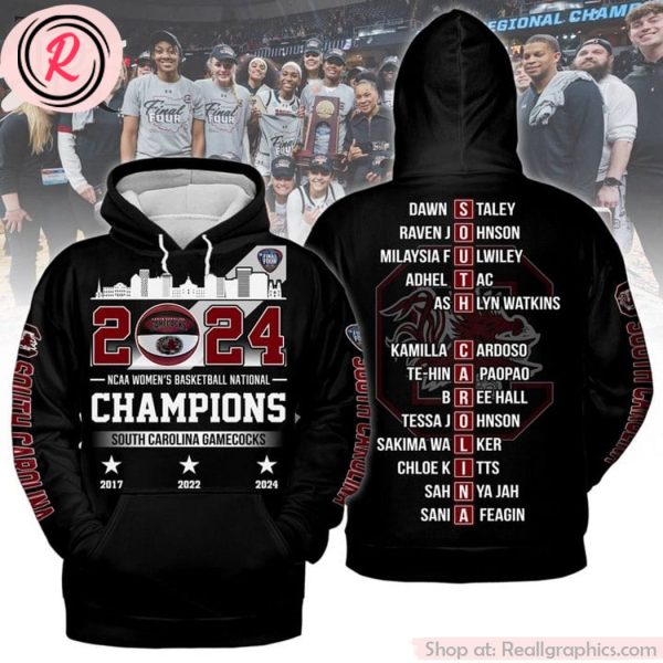 2024 ncaa women's basketball national champions south carolina gamecocks hoodie - black