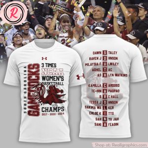 3 time champions south carolina gamecocks 2024 ncaa women's basketball national hoodie - white