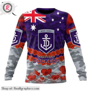 afl fremantle dockers special anzac day design lest we forget aop shirt, hoodie, sweatshirt