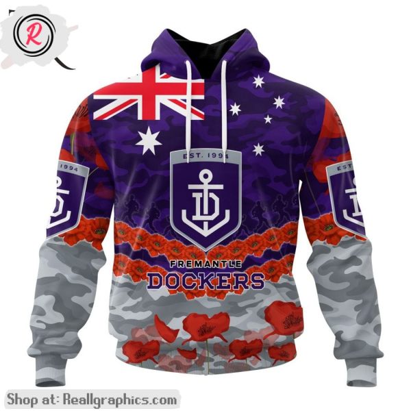 afl fremantle dockers special anzac day design lest we forget aop shirt, hoodie, sweatshirt