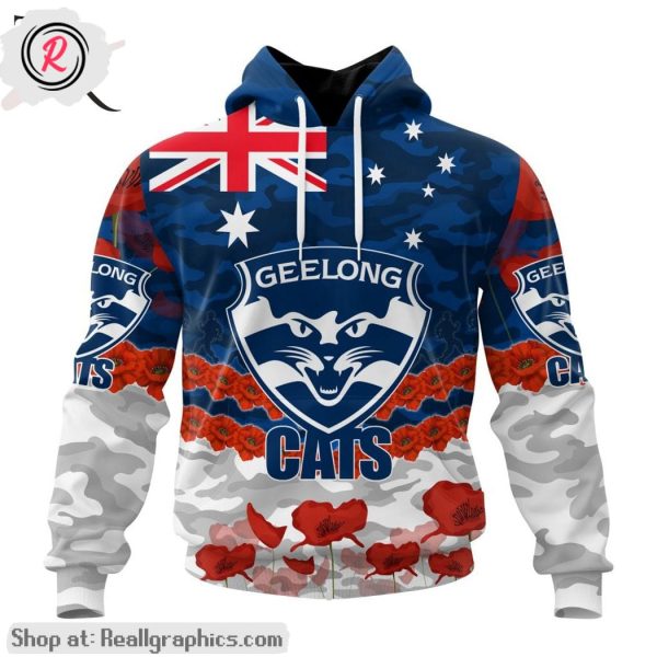 afl geelong cats special anzac day design lest we forget aop shirt, hoodie, sweatshirt