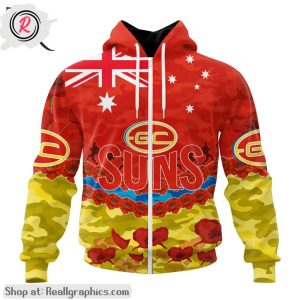 afl gold coast suns special anzac day design lest we forget aop shirt, hoodie, sweatshirt