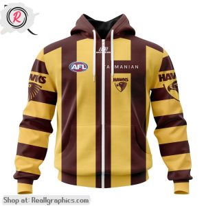 afl hawthorn football club personalized 2024 home aop shirt, hoodie, sweatshirt