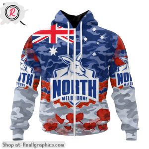 afl north melbourne football club special anzac day design lest we forget aop shirt, hoodie, sweatshirt