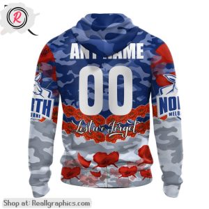 afl north melbourne football club special anzac day design lest we forget aop shirt, hoodie, sweatshirt