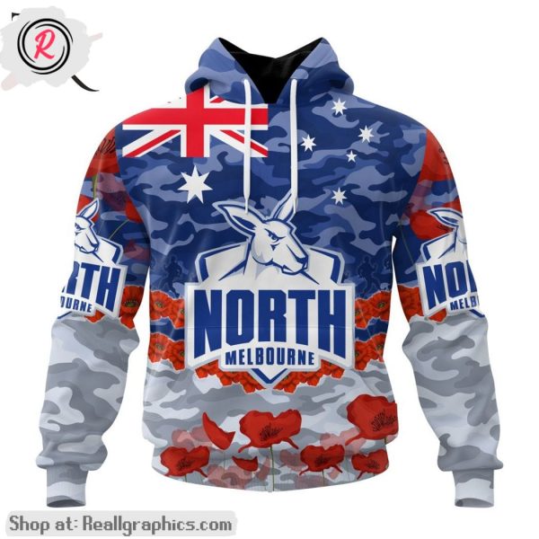 afl north melbourne football club special anzac day design lest we forget aop shirt, hoodie, sweatshirt