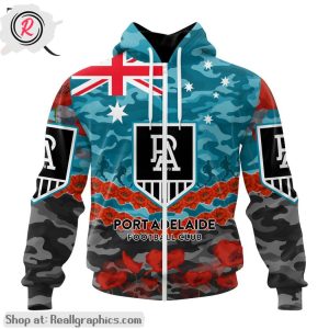 afl port adelaide football club special anzac day design lest we forget aop shirt, hoodie, sweatshirt