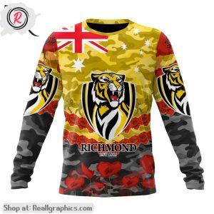 afl richmond tigers special anzac day design lest we forget aop shirt, hoodie, sweatshirt