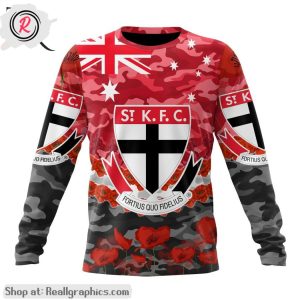 afl st kilda football club special anzac day design lest we forget aop shirt, hoodie, sweatshirt