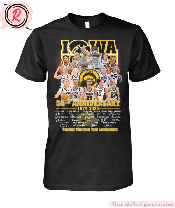 iowa hawkeyes 50th anniversary 1974-2024 thank you for the memories unisex shirt