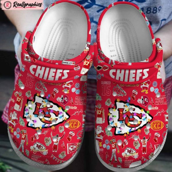 kansas city chiefs nfl christmas 3d printed classic crocs shoes and kids, chiefs footwear