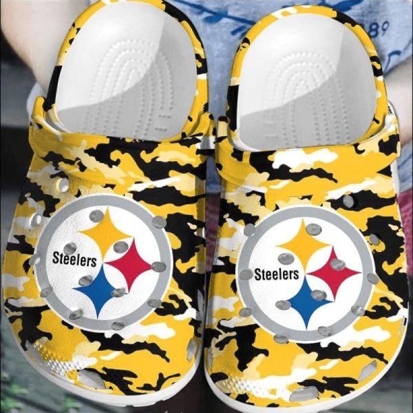 nfl pittsburgh steelers football crocs comfortable shoes crocband clogs for men women, pittsburgh steelers merch