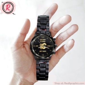 nhl calgary flames special black stainless steel watch