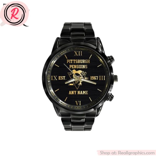 nhl pittsburgh penguins special black stainless steel watch