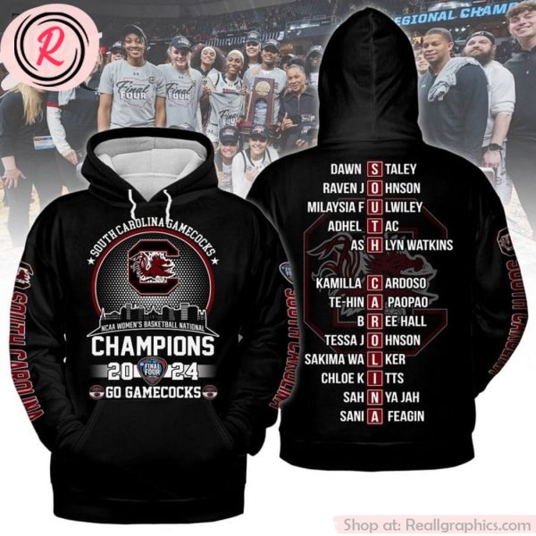 south carolina gamecocks ncaa women's basketball national champions 2024 hoodie - black